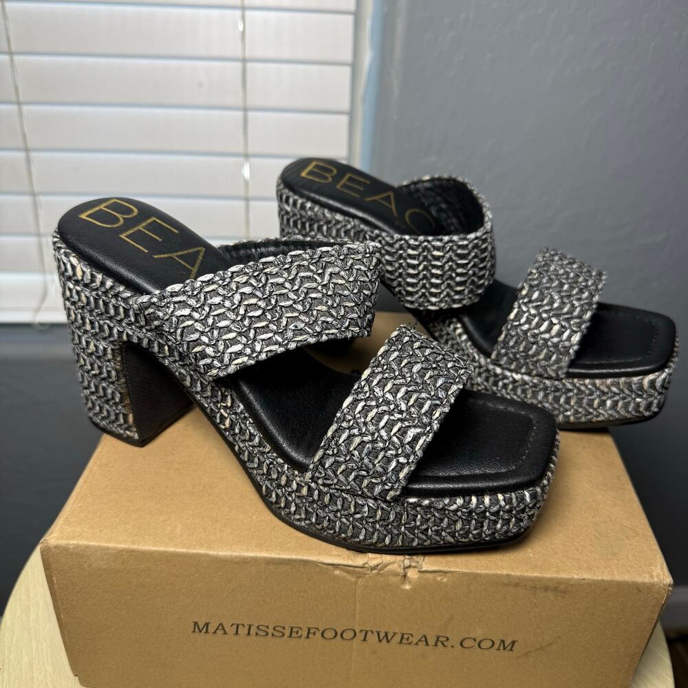 Beach by Matisse Ocean Ave Gem Woven Platform Block Heel Sandals Black Size 9 - Picture 2 of 7